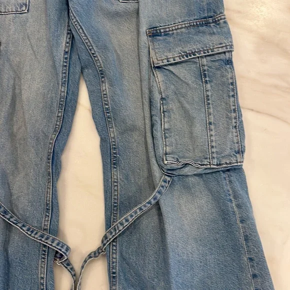 ZARA women’s size 8 wide leg cargo style blue jeans boyfriend - Picture 6 of 10